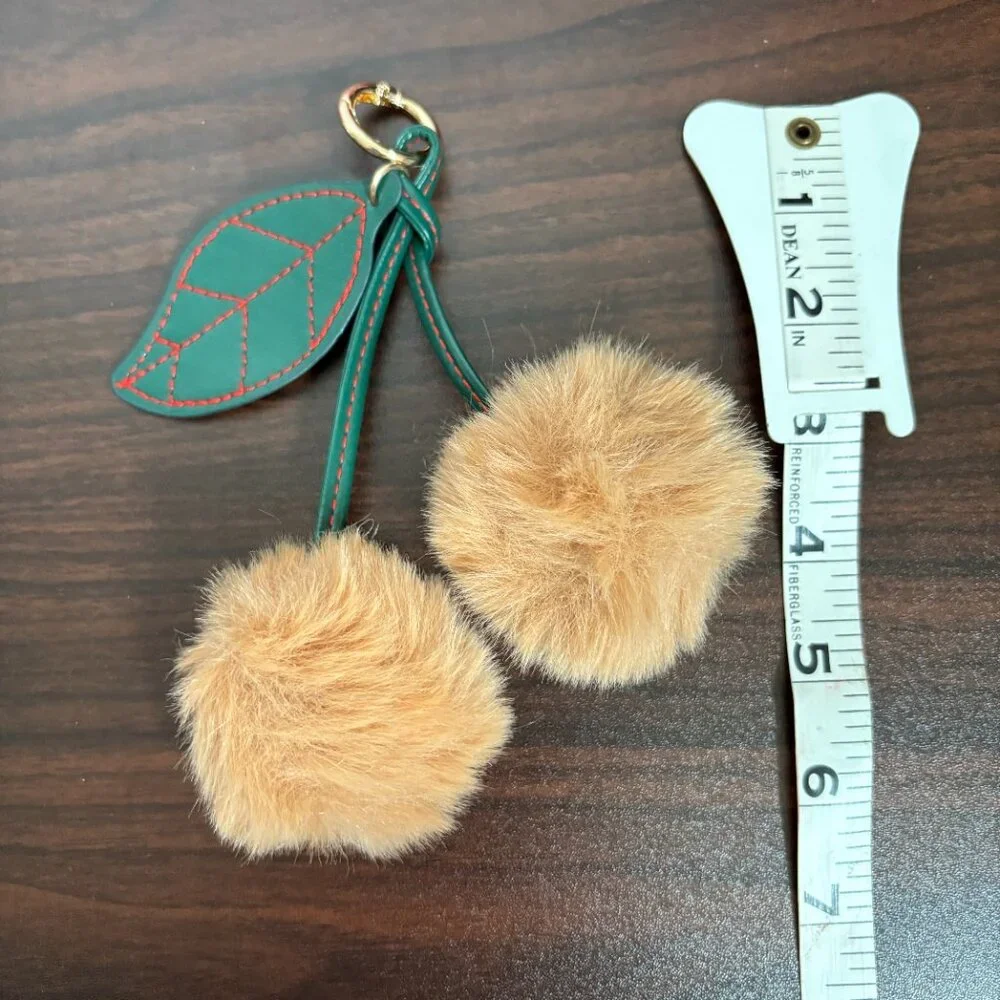 Soft Faux Rabbit Fur Cherry Leaf Keyring Pompom Key Chain Key Ring Bag Charm New